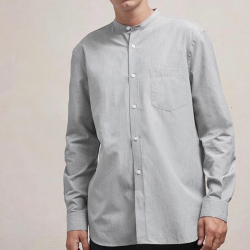 NWT MENS GRAY BUTTON DOWN SHIRT MANDARIN COLLAR